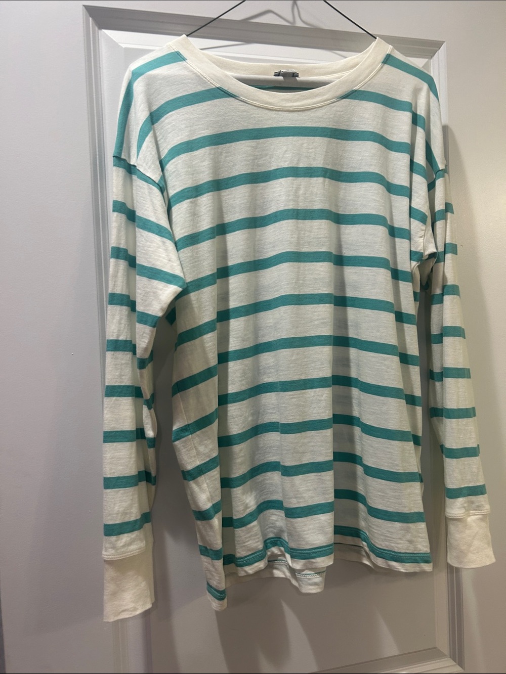 Classic White and Teal Striped Long-Sleeve Shirt J.Crew